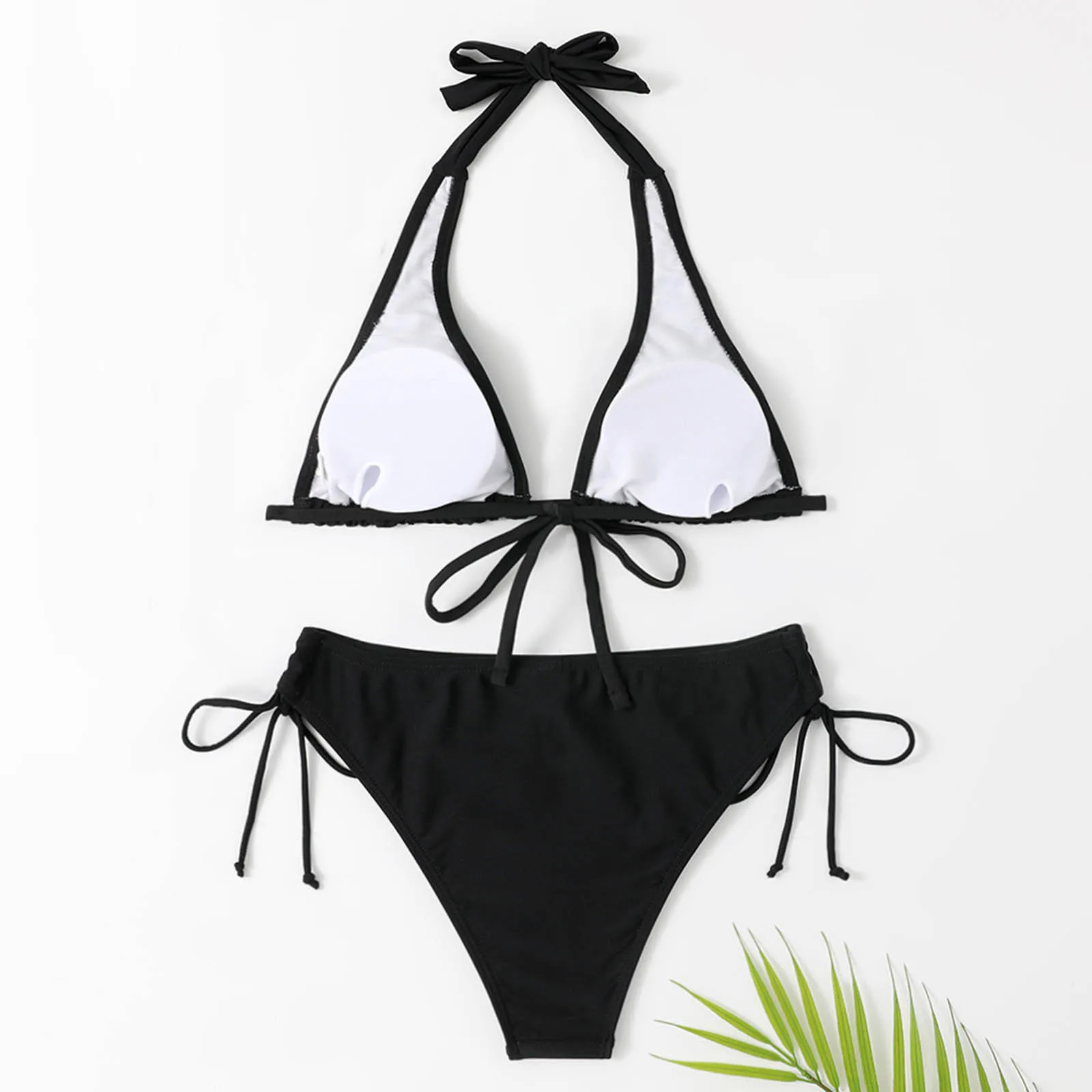 Conjuntos de Bikini de tres puntos para mujer, conjuntos de Bikini sexis separados con cordones y almohadillas para sujetador, ropa de playa, traje de baño sin sujetador de acero, moda