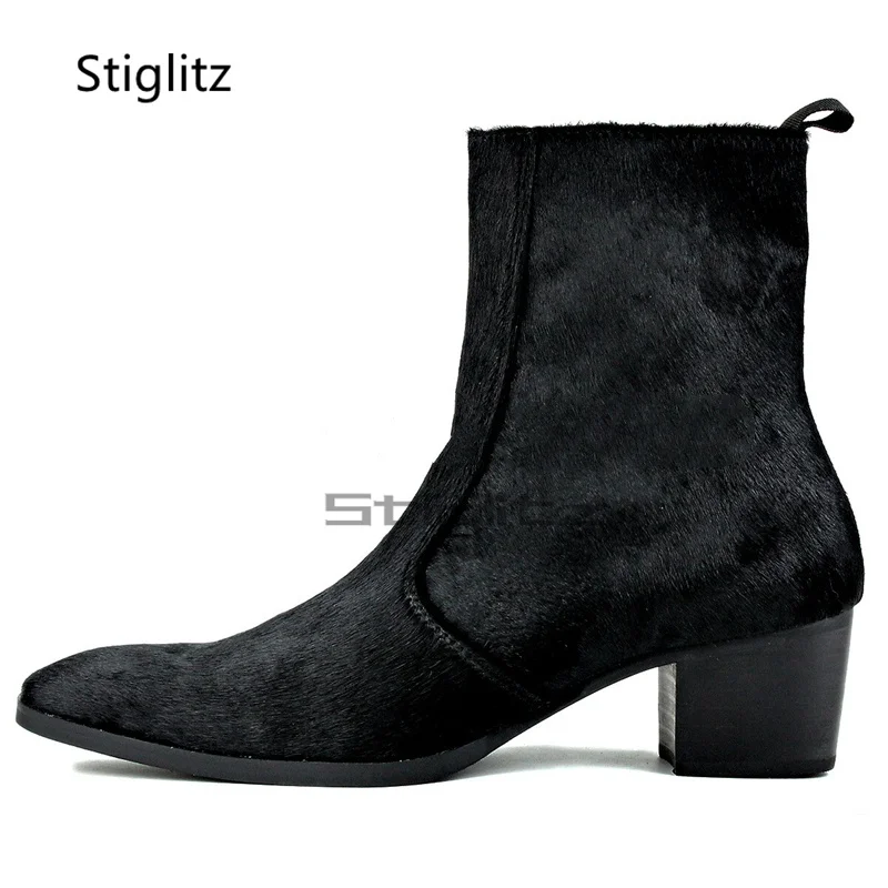 

Мужские черные ботинки челси из конского волоса с острым носком, из воловьей кожи, с боковой молнией, на каблуке 6 см, осенне-зимние модные мужские короткие ботинки