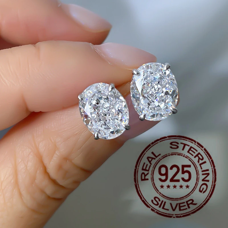 

S925 Sterling Silver 8*10mm Yellow High Carbon Diamond Oval Shaped Crystal Earrings 2024 Trend Women Jewelry Anniversary Gift