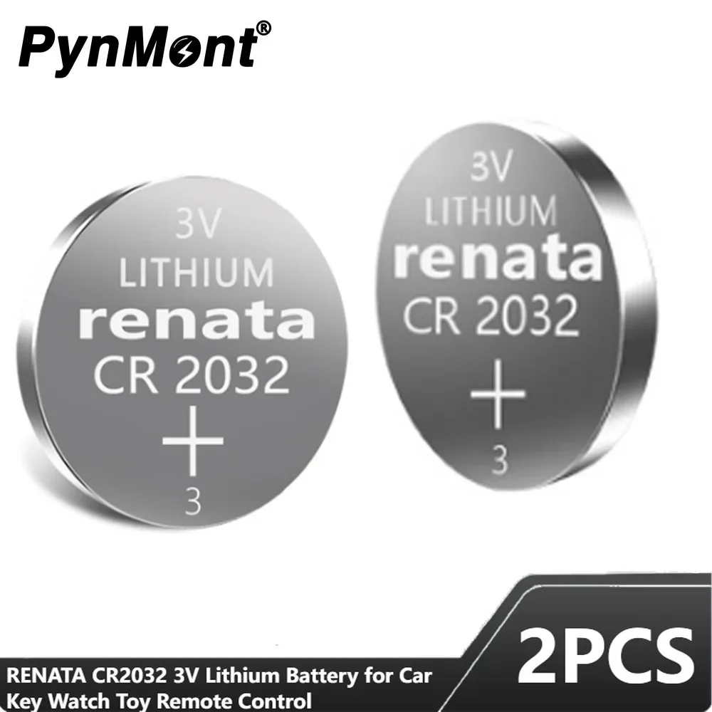 2PCS RENATA CR2032 CR 2032 DL2032 ECR2032 3V Lithium Battery for Car Key Watch Toy Remote Control Button Coin Cells