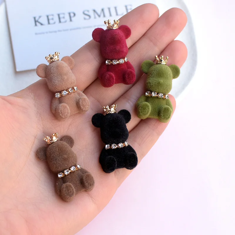 Cabochons en résine d'animaux Kawaii, couronne de flocage de biscuits, ours à dos plat, artisanat de scrapbooking, nœuds de cheveux bricolage, accessoires, 3.5cm, 10 pièces