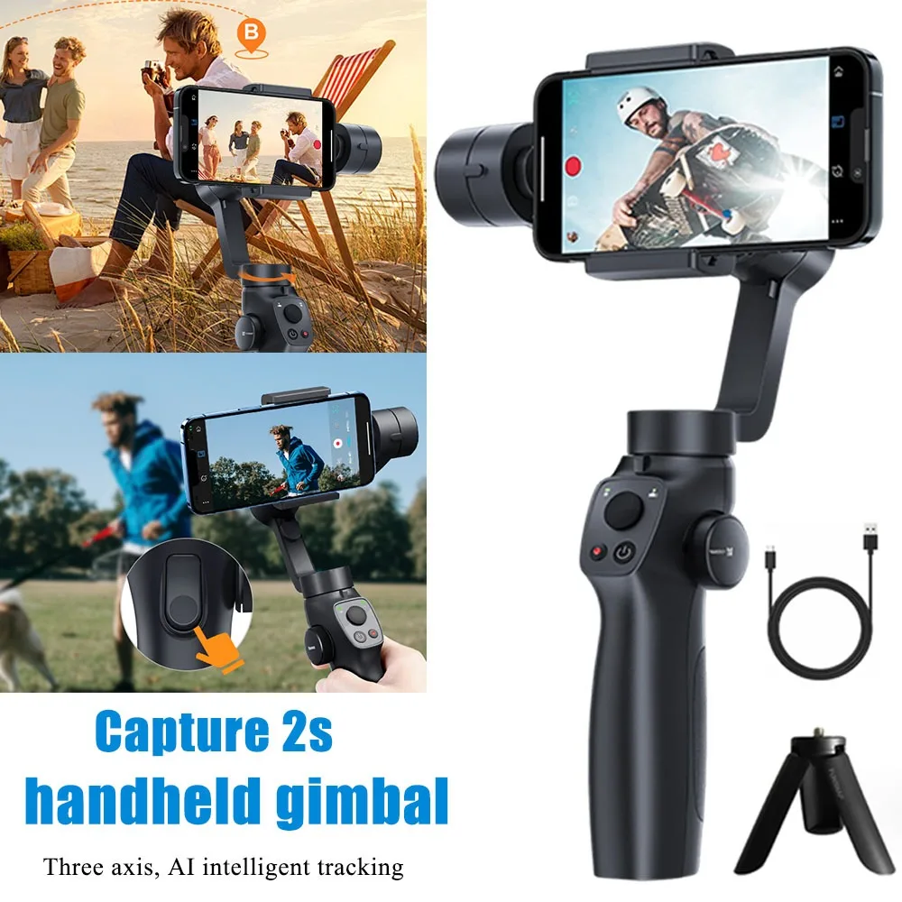 FUNSNAP 3 Axis Phone Gimbal Stabilizer Anti Shake Tracking Stand Focus Wheel Face Tracking for Live Video Vlog  Recording