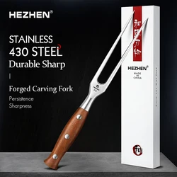 HEZHEN Barbecue Fork German Stainless Steel 1.4116 & Rosewood Handle BBQ Skewer - Durable Barbecue Tool for Grilling Meat