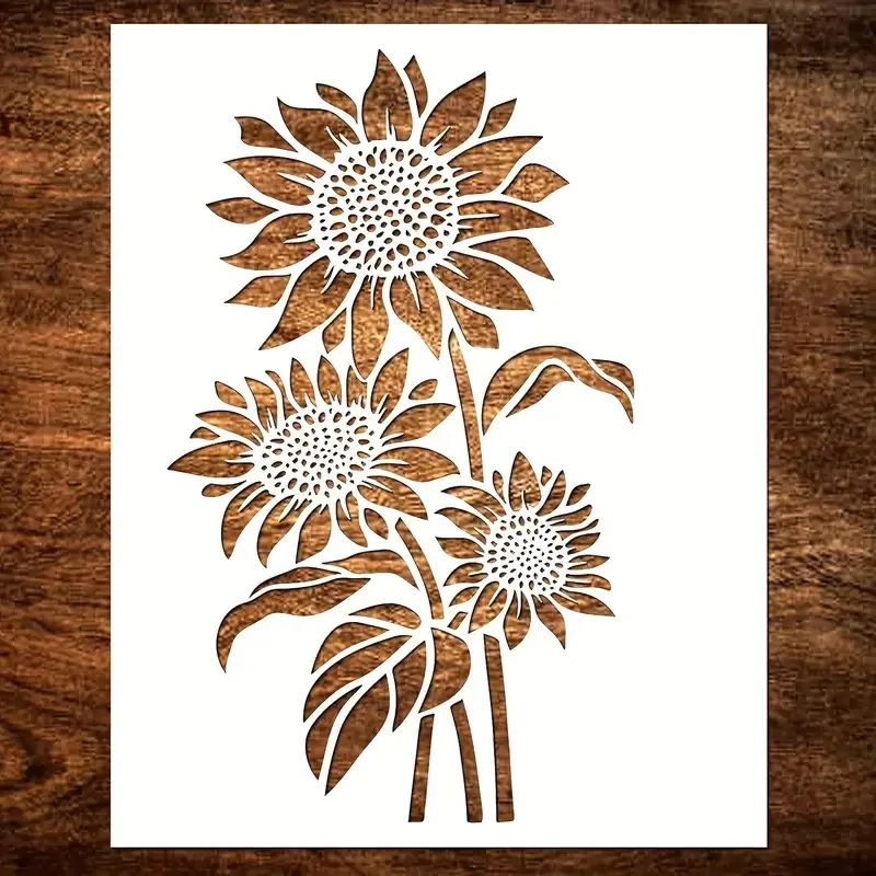 Estêncil de pintura de girassol PET ecológico lavável para crianças – Placa de arte de garabato DIY reutilizável com design para diversão criativa
