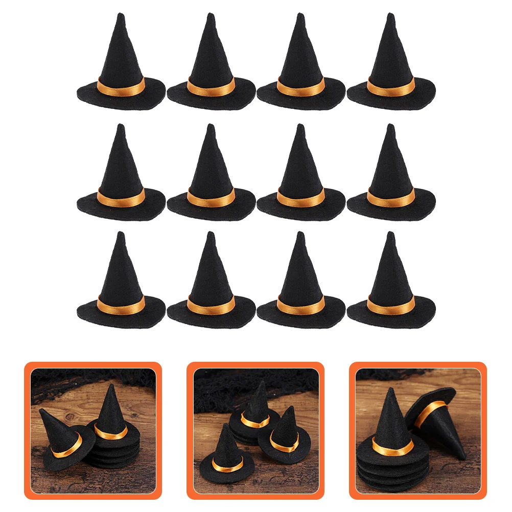 

12 Pcs Mini Witch Hat Halloween Party Favors Bottle Topper Outdoor Pumpkin Decor Cover Decorations Props