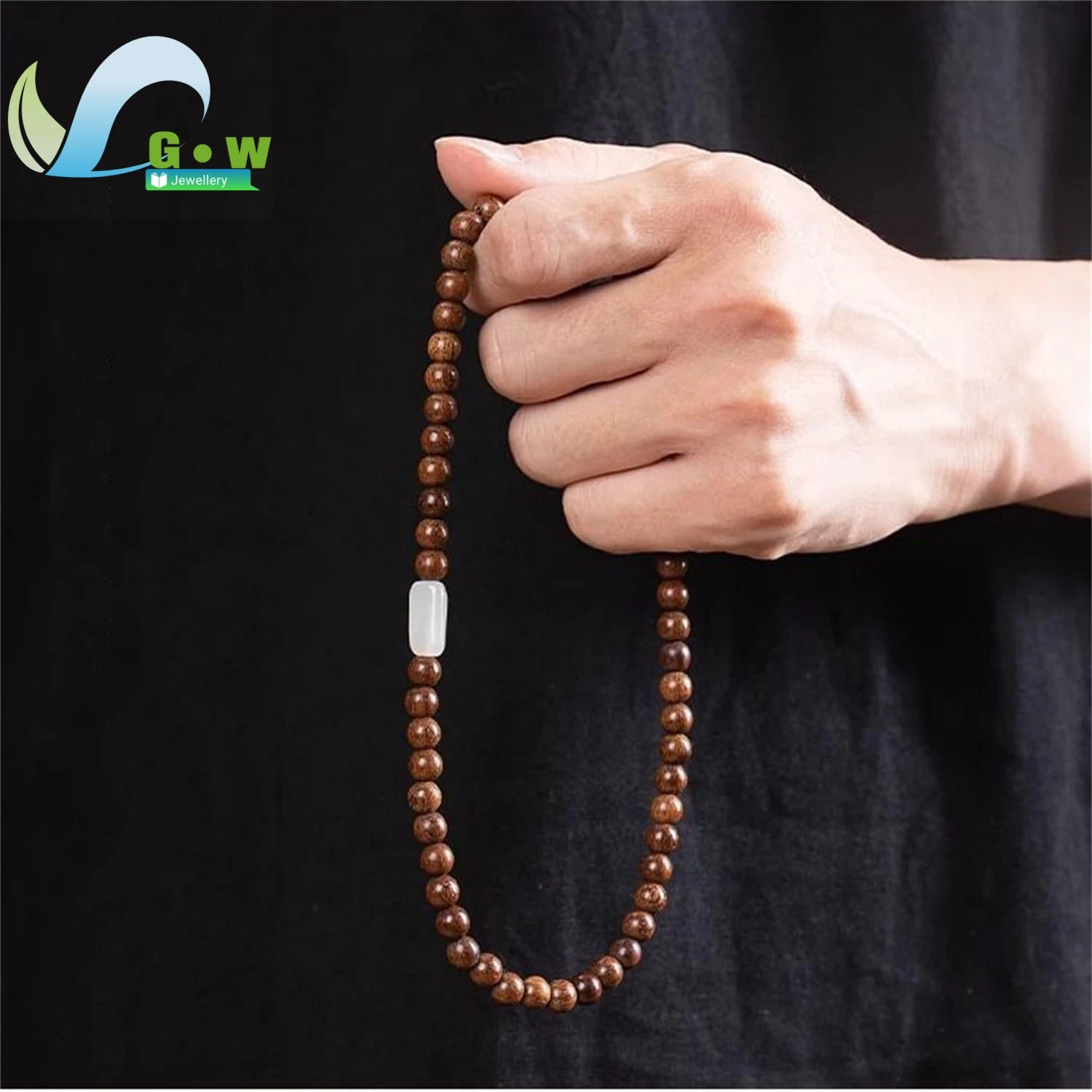 Handmade Natural Sandalwood Nephrite Double Strand Beaded Bracelet Unisex Buddhist Prayer Jewelry Minimalist Gift for Women Men