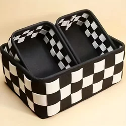 Black and White Checkerboard Felt Storage Basket,Foldable Makeup Organizer,ectangular Decorative Basket,Desktop Storage Box（A）