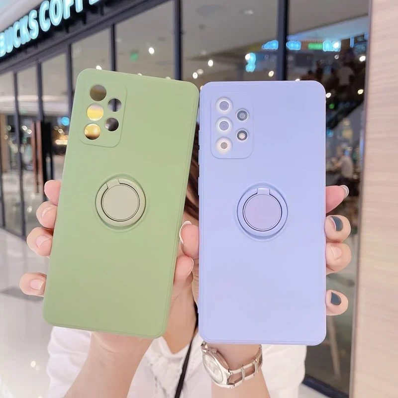 Роскошный силиконовый чехол для Samsung Galaxy S25 S24 S23 Ultra Plus FE A55 A15 A35 A14 A54 A53 A52 S 25, чехол с кольцевым держателем и подставкой