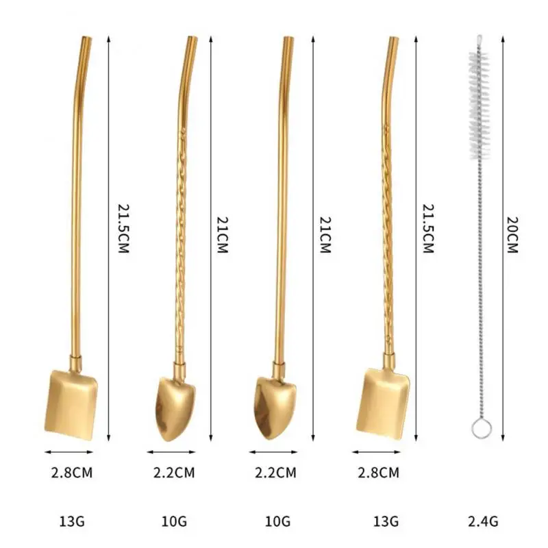 Creatieve Twee-In-een Stro Lepel Rvs Multifunctionele Koffie Lepel Keuken Eetkamer Servies