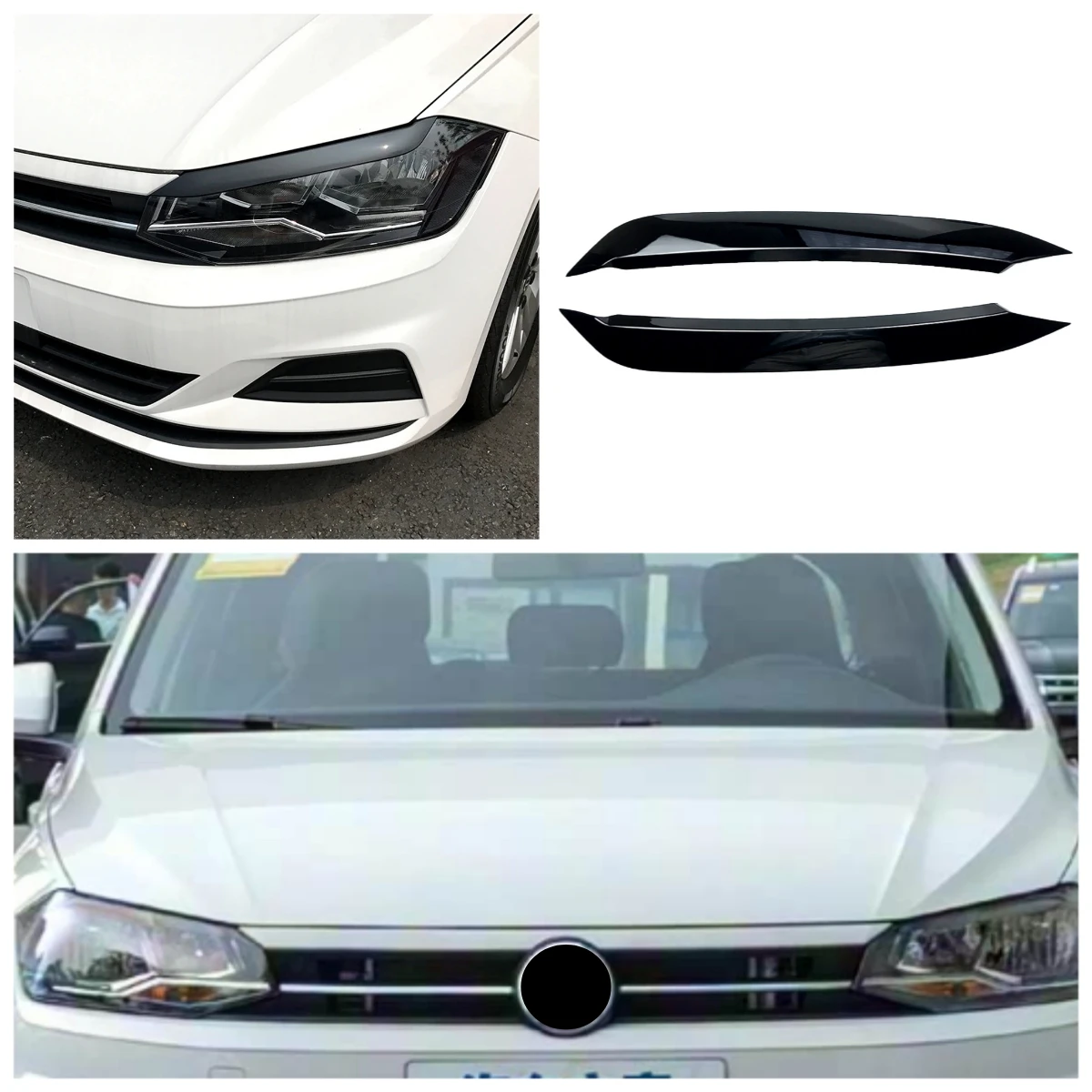 For VW Polo 2019 2020 Car Styling Headlight Lamp Eyebrow Eyelid Molding Trim Lid Cover ABS Carbon Fiber Look 2Pcs Accessories view 2