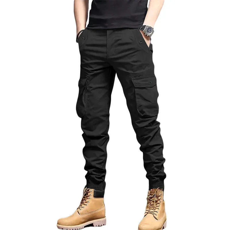 2026 New Men White Cargo Jogger Pants Multi Flap Pockets Elastic Ankle Cuff Casual Streetwear Trousers view 6