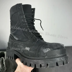 Vintage Lace-Up Ankle Boots Round Toe Chunky Heels Genuine Leather Solid Color Fashion Elegant Concise Sexy Women Shoes Newest