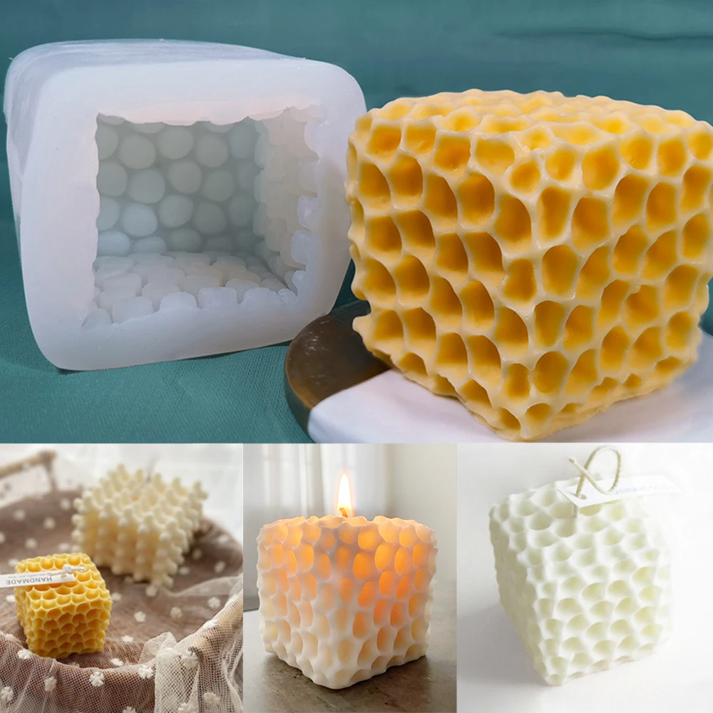 Sponge Square Cube Candle Silicone Molds for DIY Handmade Aroma Wax Soap Cube Honeycomb Mould Home Decor Creative Gift