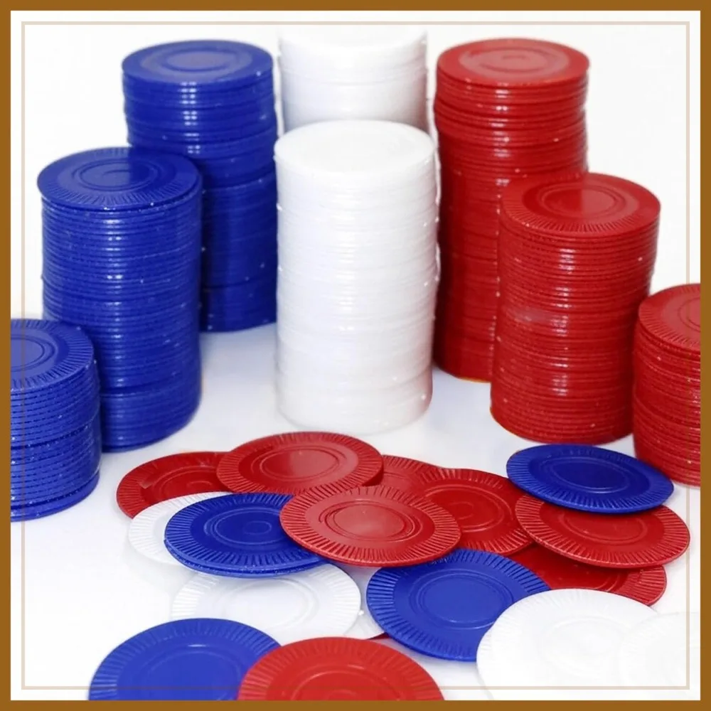 

300 Plastic Poker Chips for Game Play, Learning Math Counting, Bingo Game, Red, White & Blue 100 pcs each