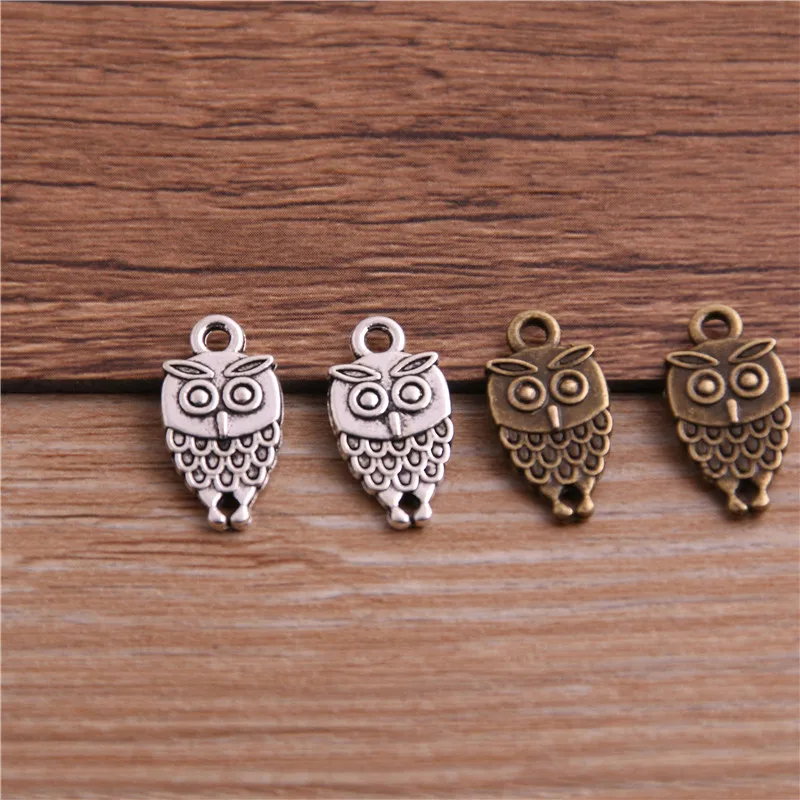 20PCS 10*18mm Double-faced Owl Pendant Two Color DIY Retro Jewelry Bracelet Necklace Charms Pendant