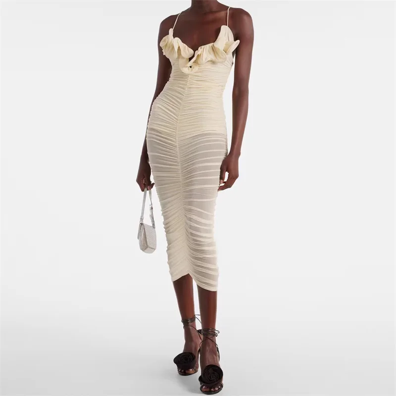 

Womens dresses New elastic slim fit sleeveless long dresses for summer 2025 Sexy backless sleeveless midi dresses party dresses