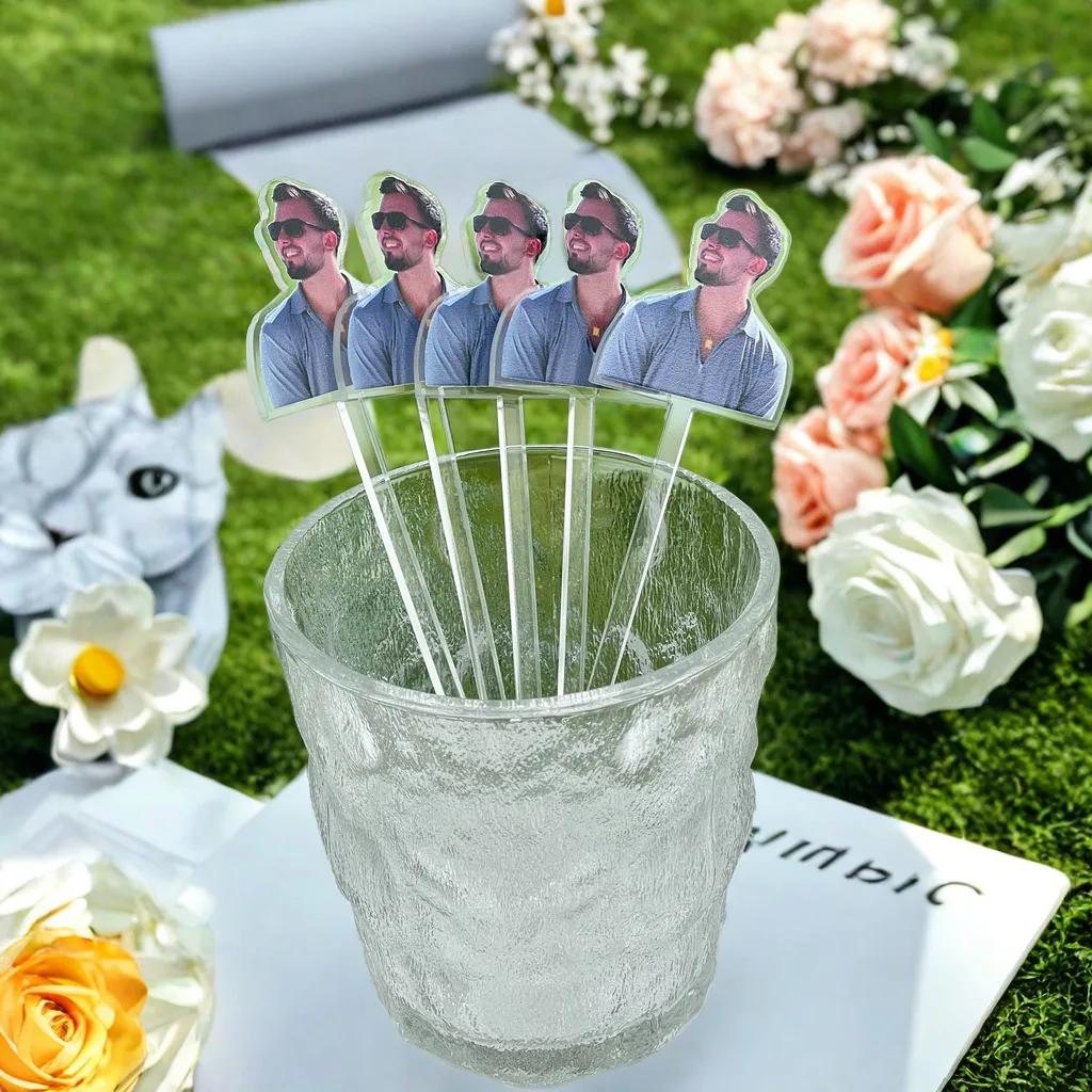 12/60/120pcs Personalized Acrylic Party Drink Stir Custom Pet Face Character Portrait Customized Print Wedding Cocktail Stirrers