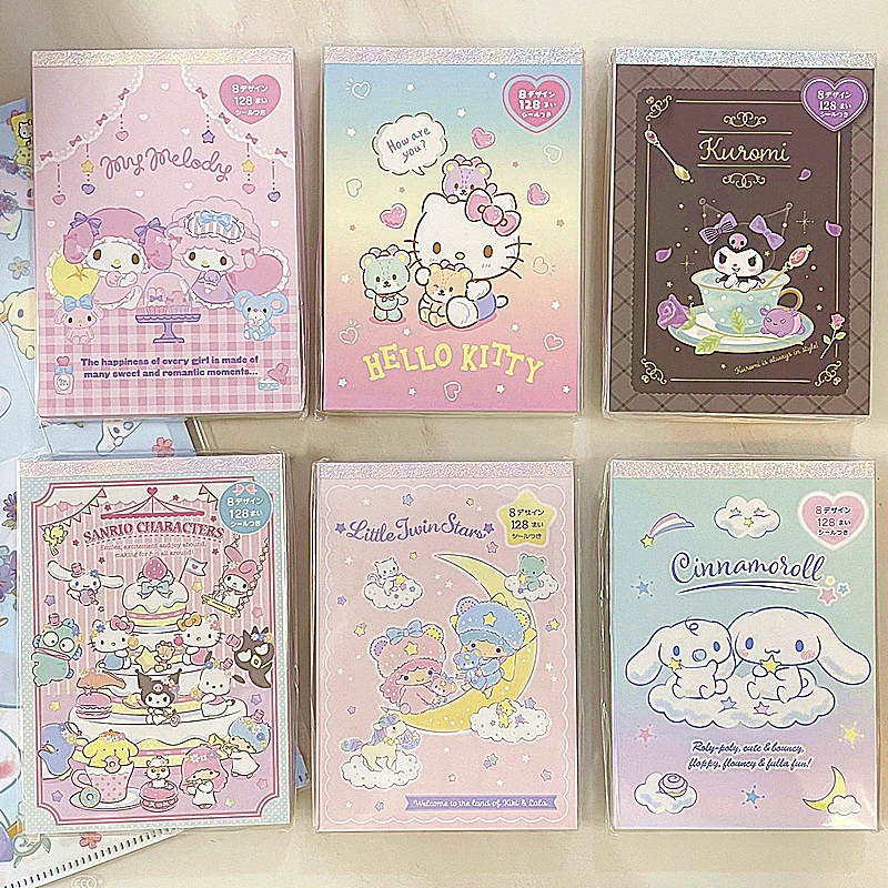 Kawaii Sanrio Hello Kitty Cinnamoroll Notepad Cute Kuromi Melody Diy Sticker Message Memo Notebook Student Stationery Girls Gift