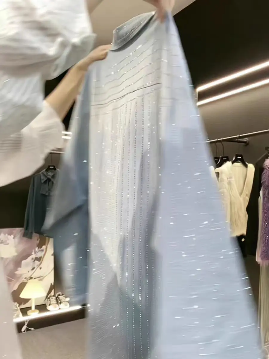 الفاخرة نمط Blingbling الترتر جيب الدنيم سترة بلايز للنساء المتضخم موضة الربيع قمصان جينز البلوزات #2