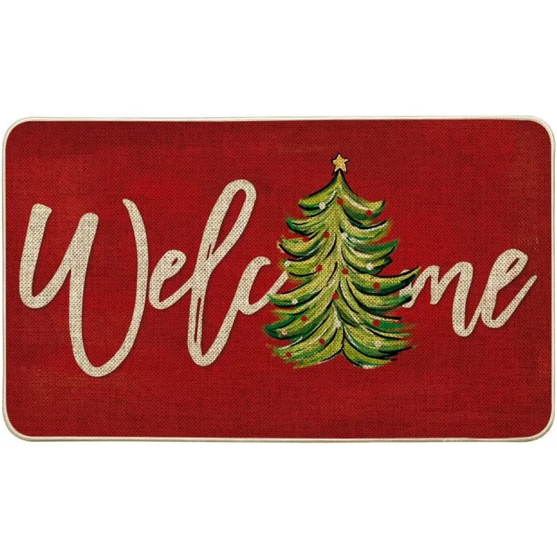 Xmas Tree Christmas Welcome Doormat, Winter Home Decor Low-Profile Switch Rug Door Mat Floor Mats for Indoor Outdoor