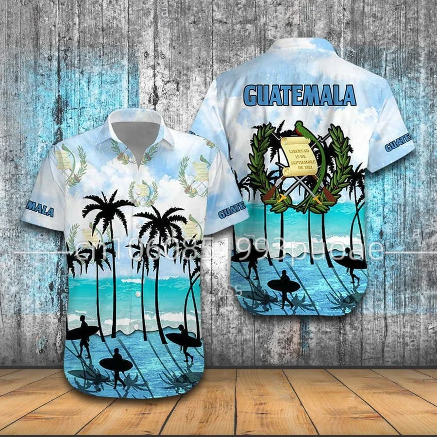 

2024 Summer Men's Short Sleeve Shirt Guatemala Hawaii Shirt 3D Printing Casual Fashion Men's Short Sleeve Top