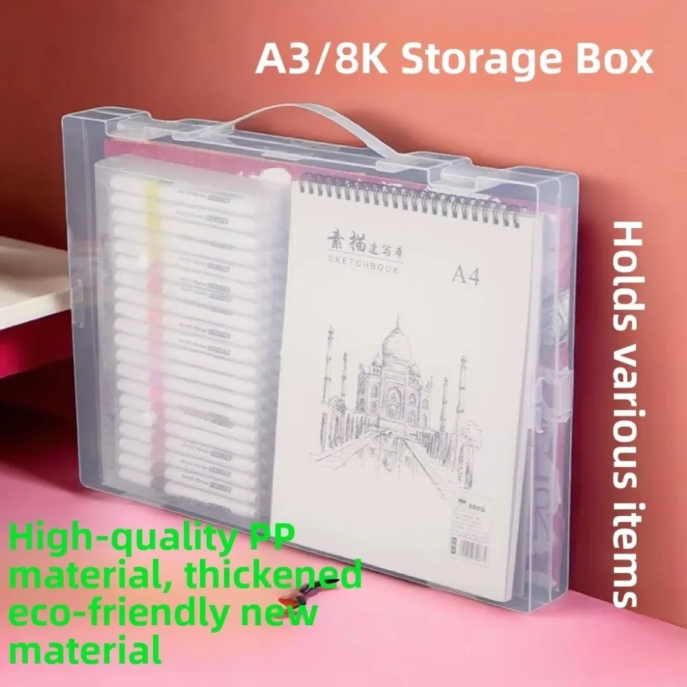 A3 Organizer Storage Box Multifunctional Large Capacity Carrying Case Plastic Transparent Transparent File Bag