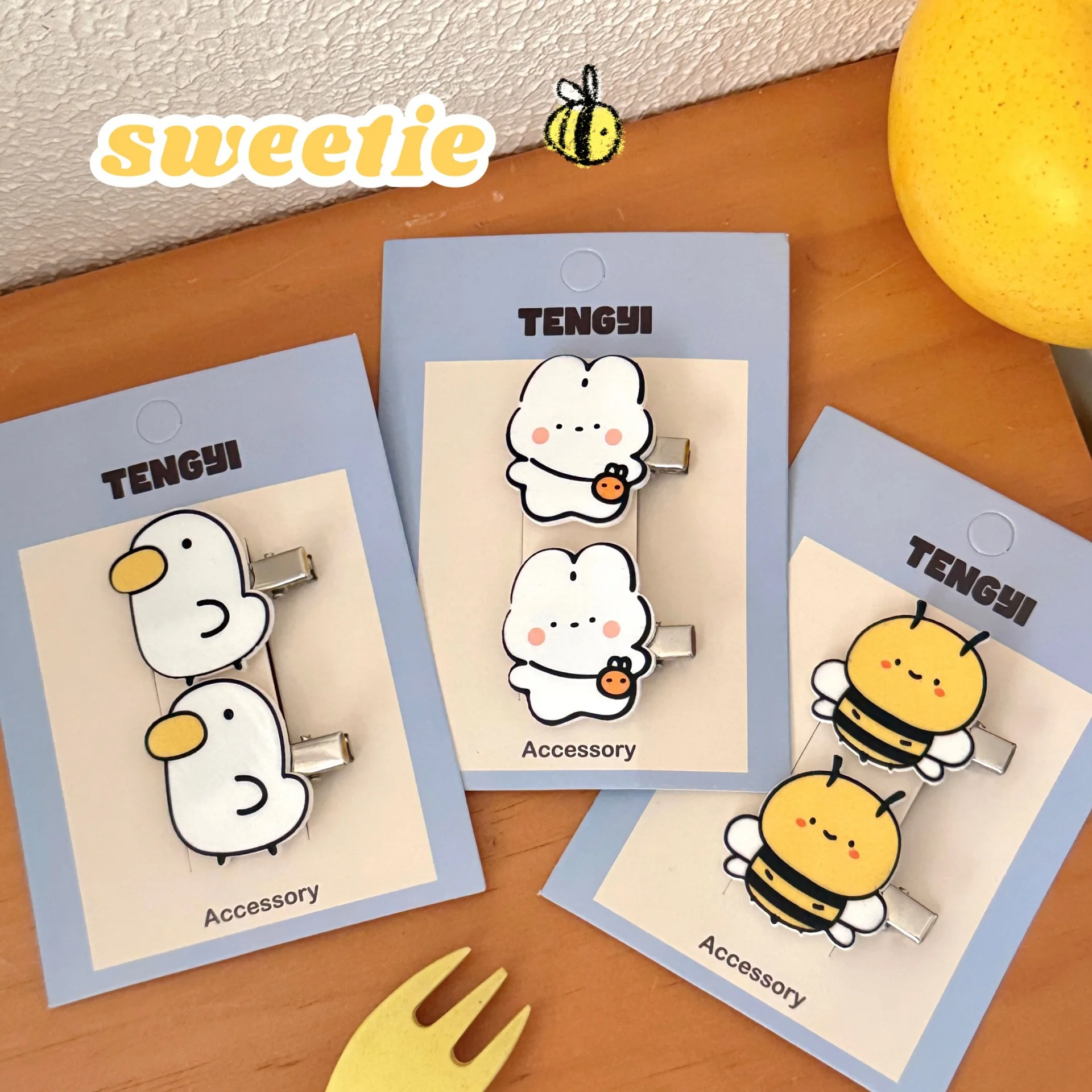 2/6 Pcs Cute Cartoon Bee Goose Hairpin Clip Forehead Hair Clip Student Decorative Side Clip