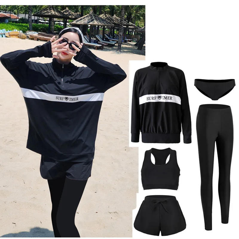 Men's Women's 3-5pcs/set Long Sleeve Rash Guards Loose Fit Swim Shirt UV Sun Protection Swimsuit Top&Bottom Fishing Run Sunsuit