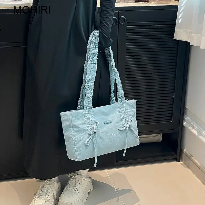 Korean Style Bow Knot Handbag Nylon Tote Purse for Young Girls Dating and Shopping