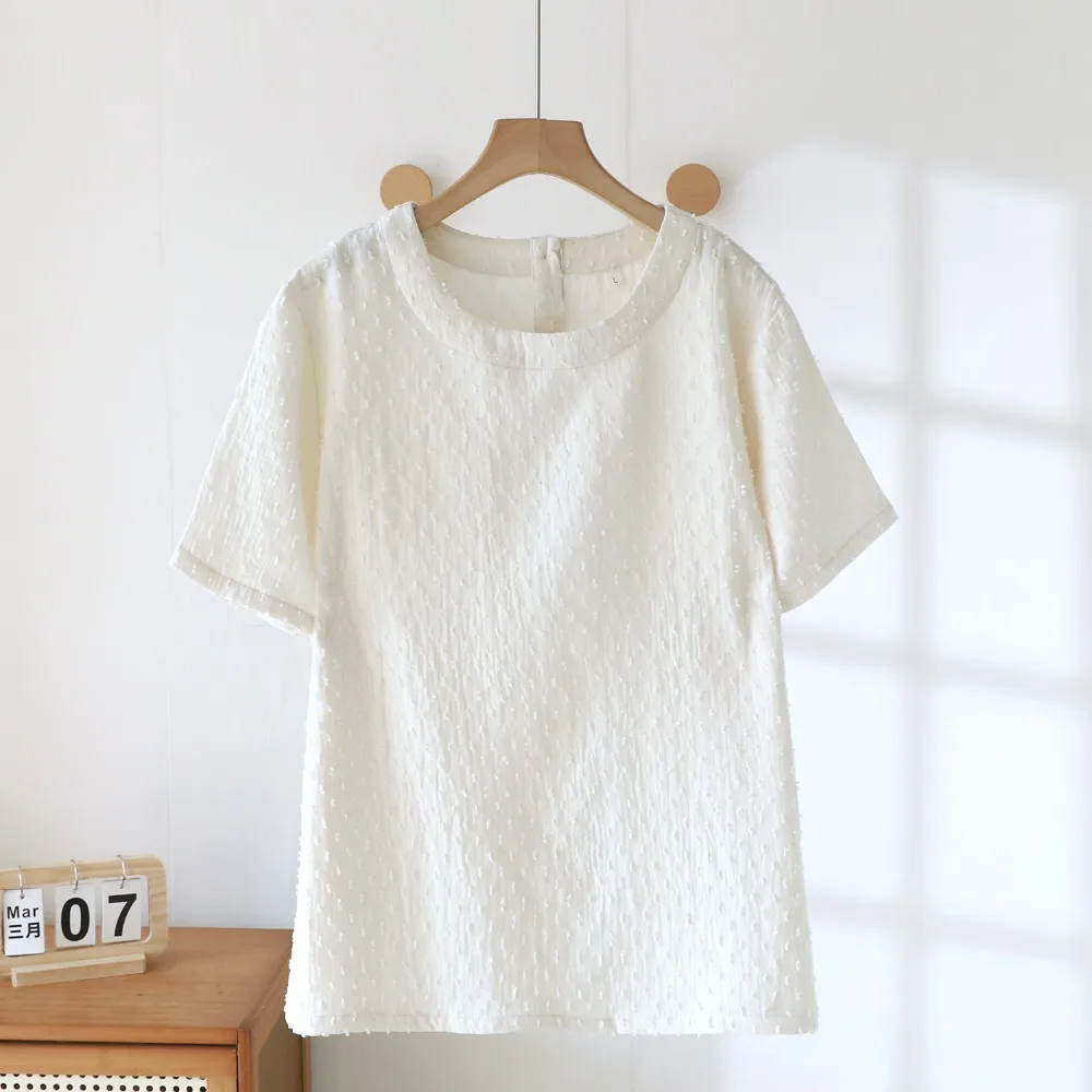 

New Summer Short Sleeve Shirt Sleepwear Solid Color Pajamas Top 100% Cotton Nighty Round Neck Sleep Tops Thin Home Clothes