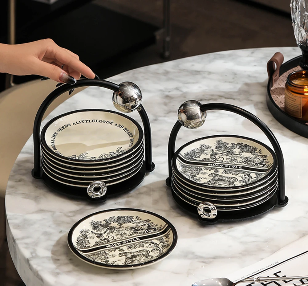 Light Luxury Ceramic Bone Plate Set Design With Ink Wash Style Multi-purpose Small Plate Household Fruit Plate