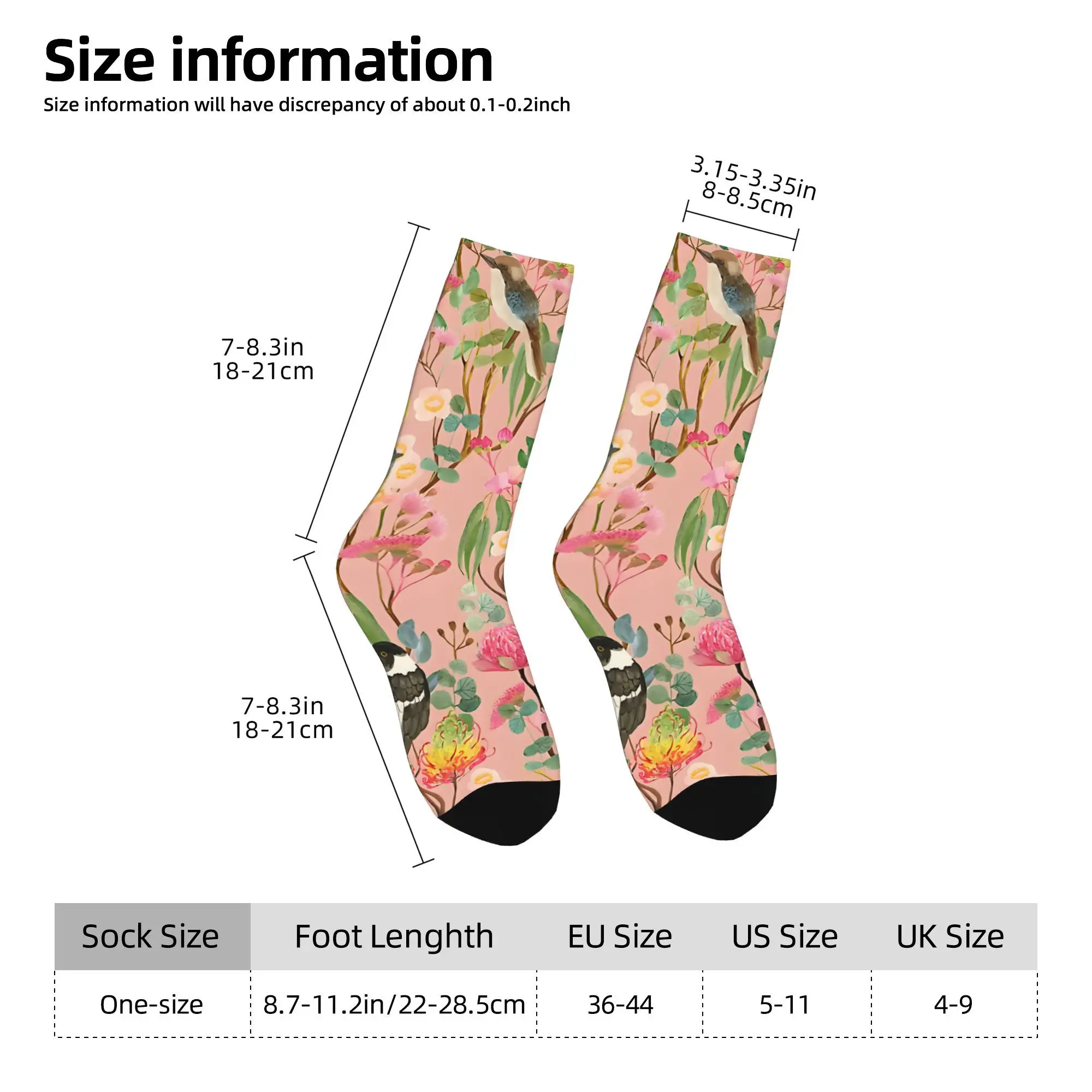 1pc Australian Birds And Blooms  Flora Printed Men's Socks  Novelty Hip Hop Harajuku Pattern Crew Sock Casual Gift