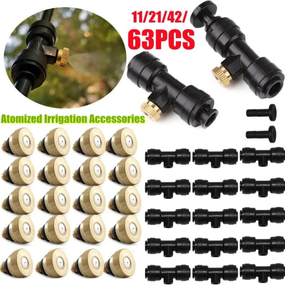 Brass Irrigation Misting Nozzles Kit Water Sprinkler Fog Mister System Mist Nozzle Tees Suit for 1/4 Inch Tubing Spray Cooling