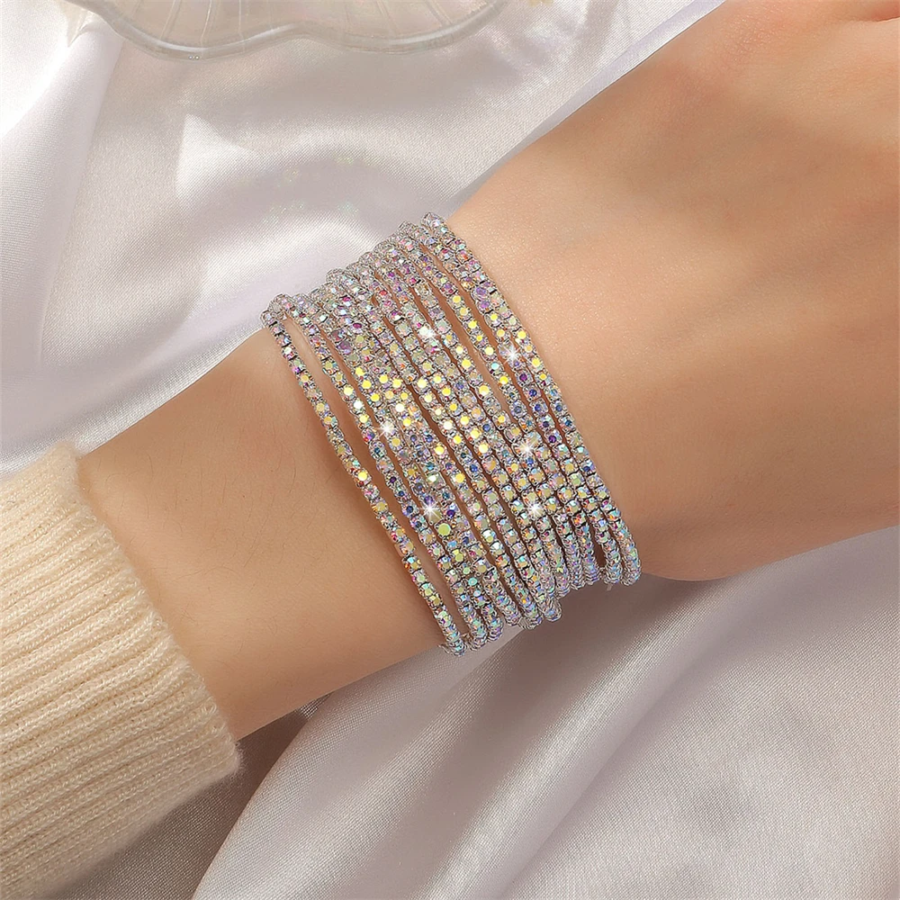 12pcs Personalized Sparkling Multi layer Bracelet Jewelry Bridal Wedding Elegant Dress Dressing Jewelry Accessories