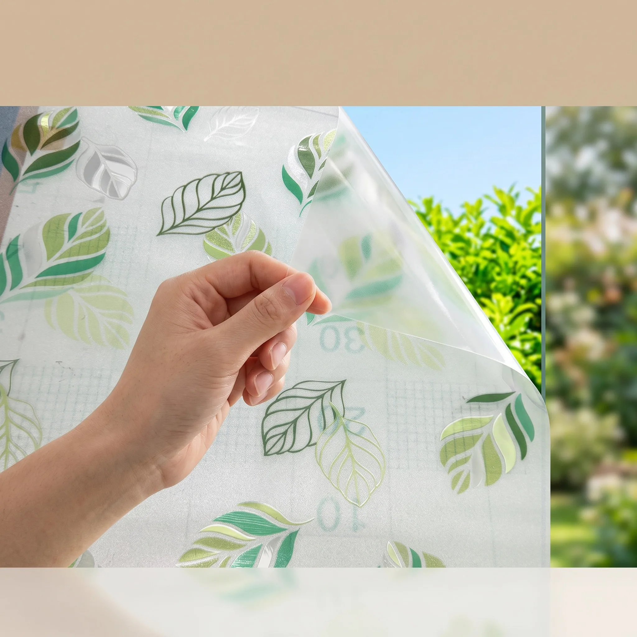 Green Botanical Leaf Privacy Window Film Static Cling No Glue Frosted Glass Film Nordic Tropical Decor for Bathroom Bedroom Offi