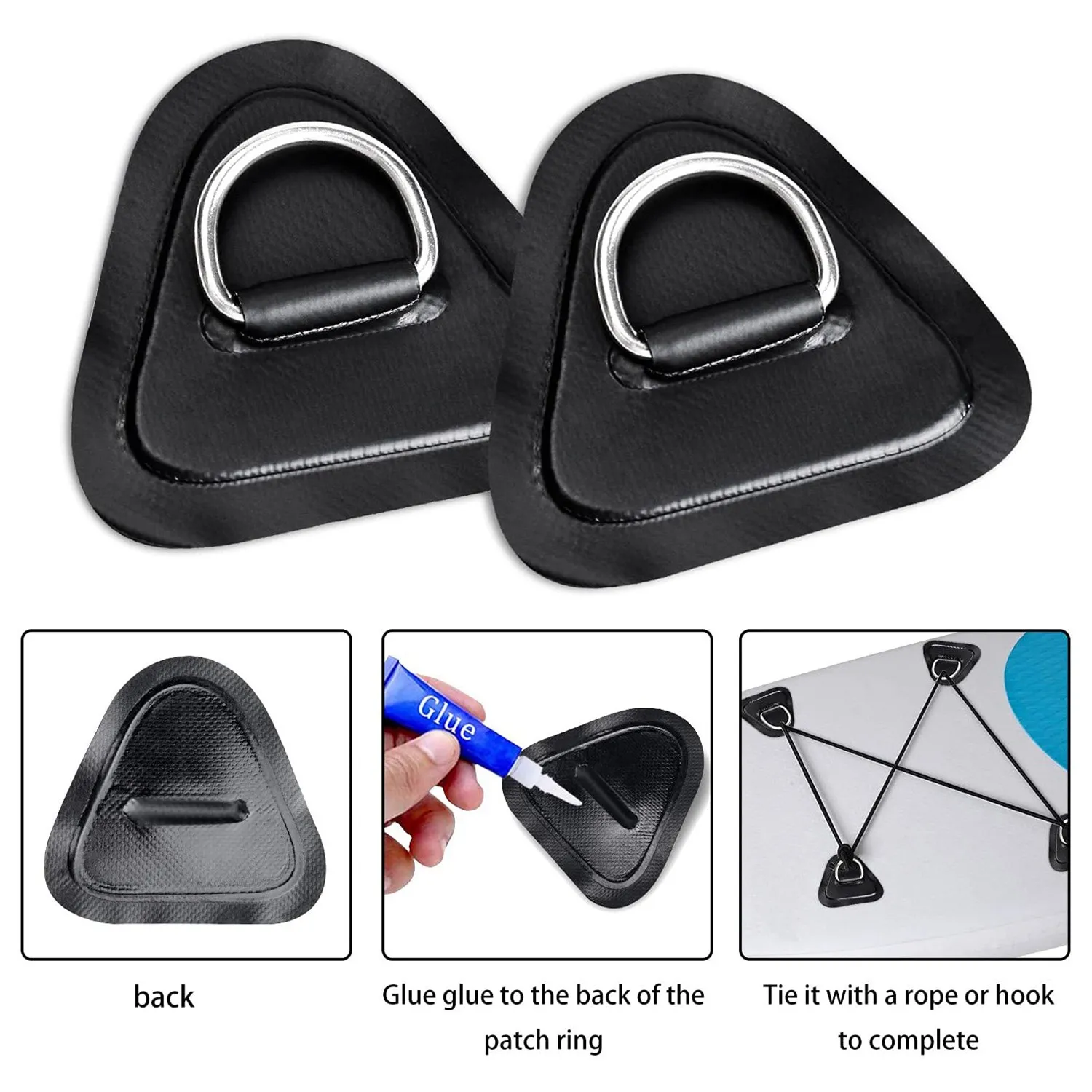 6Pack D-Ring Patch for Inflatable Boat Kayak Dinghy SUPs D-Ring PVC Patch Canoe Rafting Accessories Black