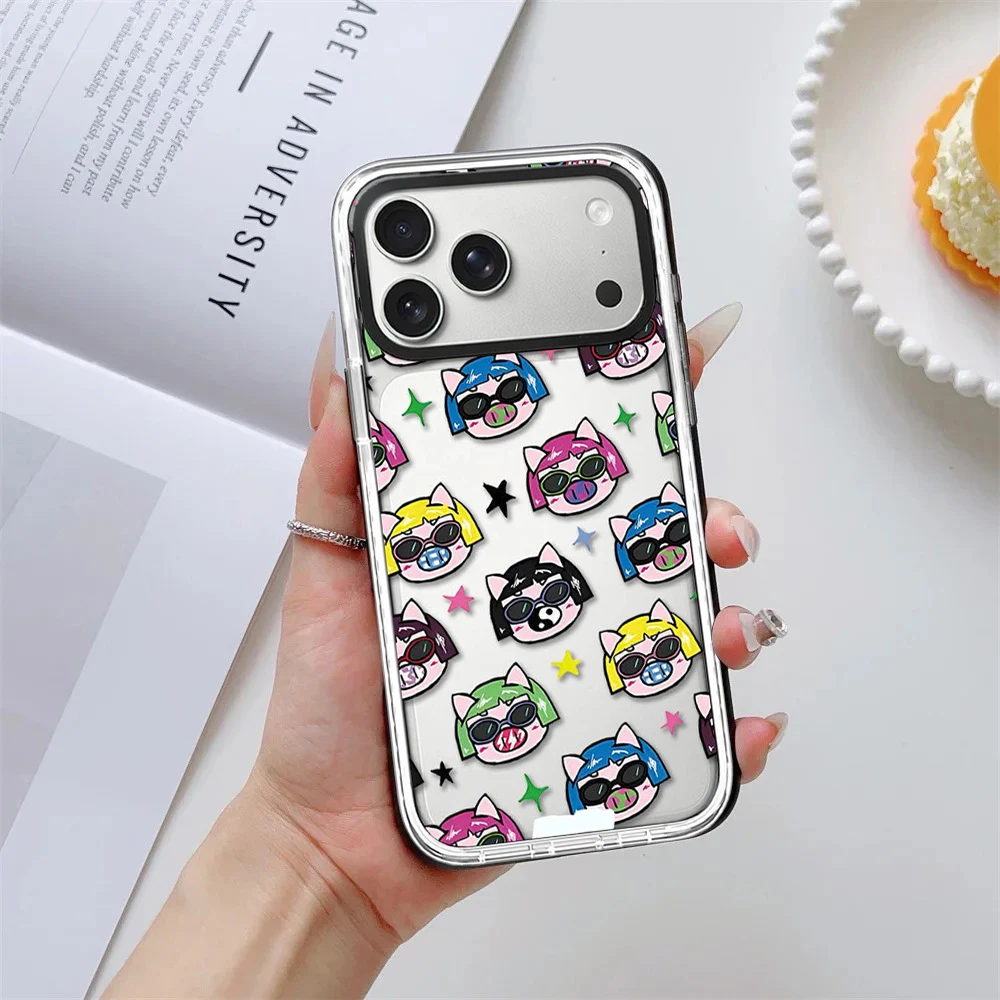 Colorful Casual Pig White Border Magnetic Phone Case Cover for IPhone 13 14 15 16 17 Pro Max Case for IPhone Air