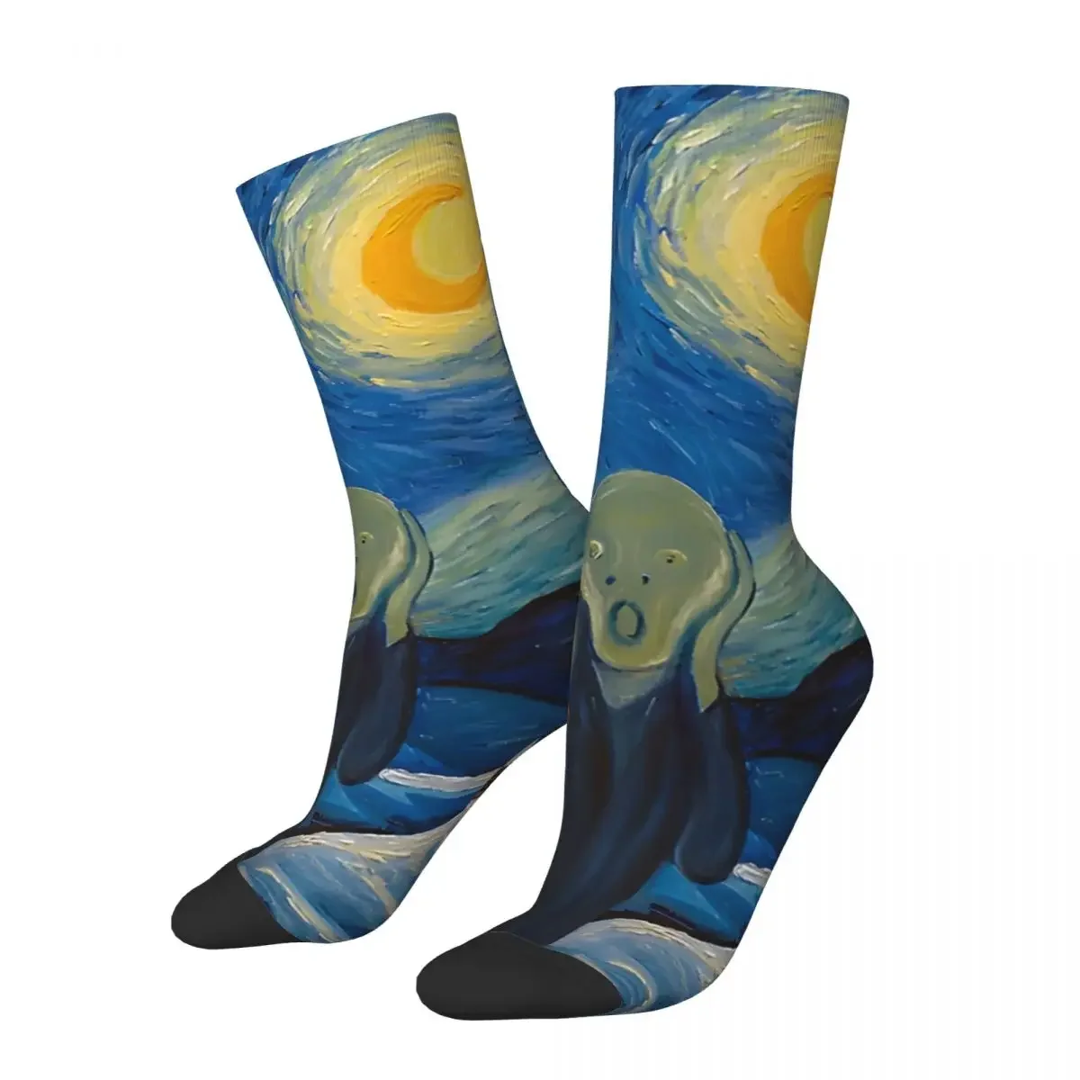 Funny Crazy Sock for Men Masterpiece Mashup Hip Hop Vintage Van Gogh Happy Seamless Pattern Printed Boys Crew compression Sock