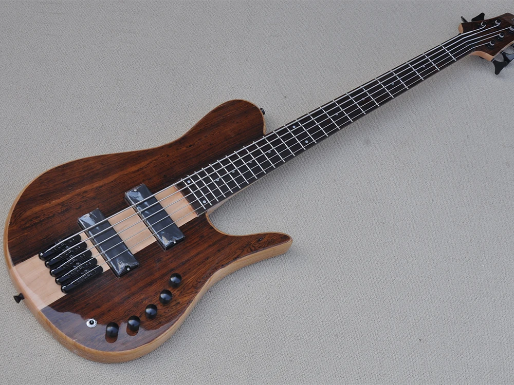 

5 Strings Neck-thru-body Electric Bass Guitar with Walnut Maple Veneer,Active Circuit,Rosewood Fretboard