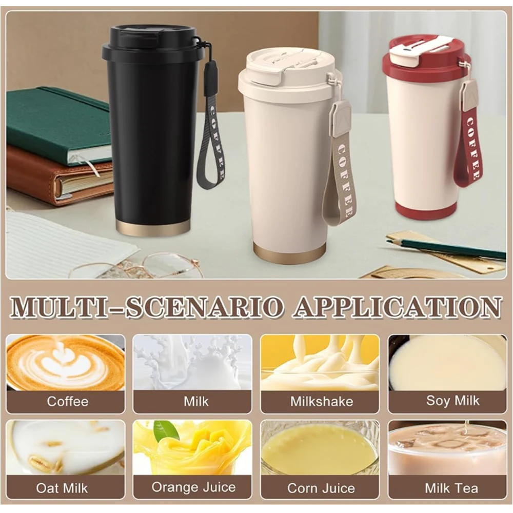 500ml Double Spouts Coffee Thermal Mug 316 Stainless Steel Insulated Bottle with Straw Spill Proof Car Travel Mug