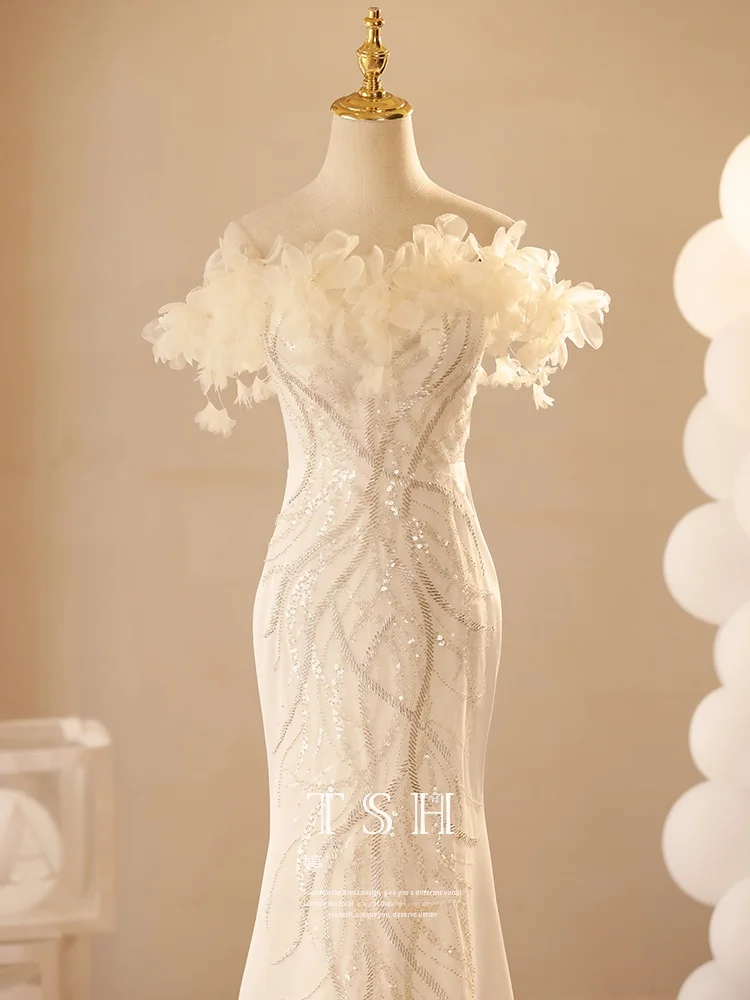 

Ele One-oulder Evening Gown Women's High-End Sensual Beau Queen Year-end Conference Host Dr Luxury mat