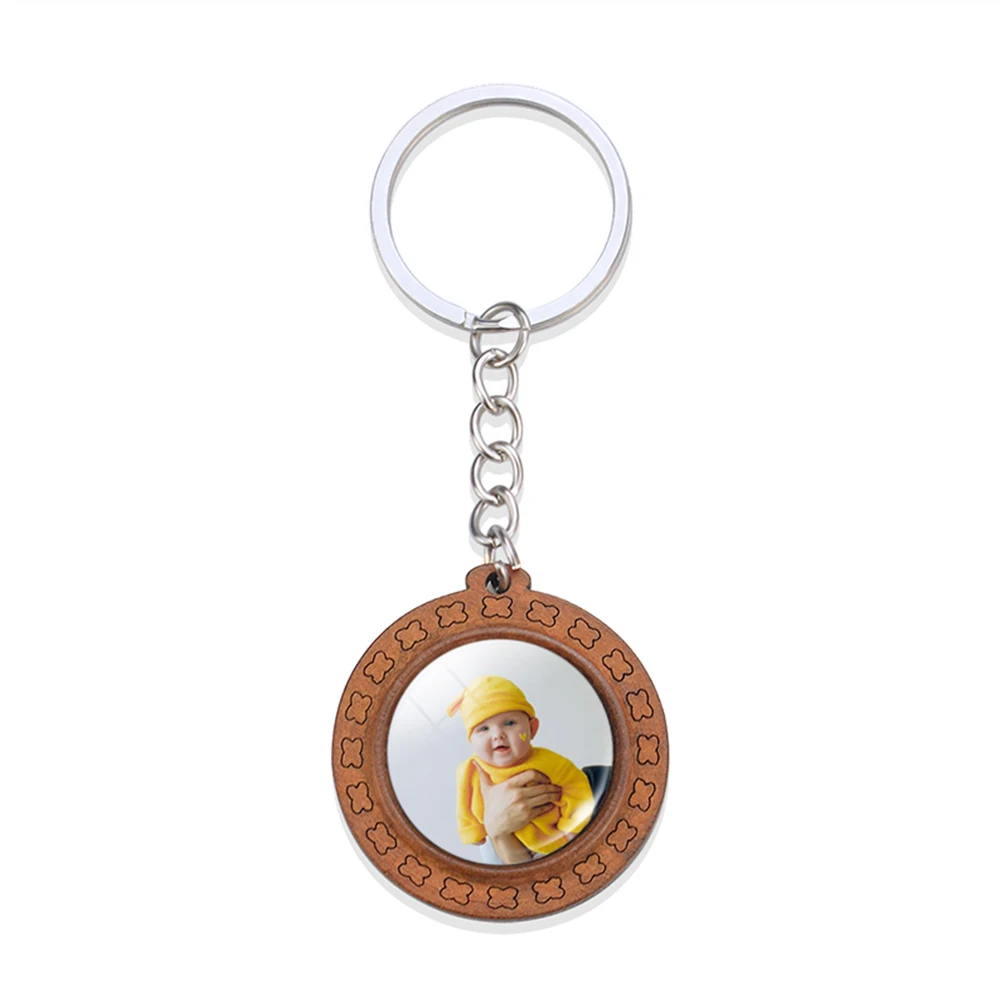 Customized Single-sided Double-sided Keychain with Wooden Frame Keychain Personalized Photos Friends Family Gifts