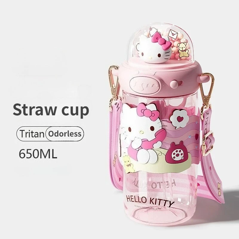Sanrio Kawaii Hello Kitty Large Capacity Straw Cup Japanese Cartoon Kuromi Melody Portable Water Cup Children's Festival Gift