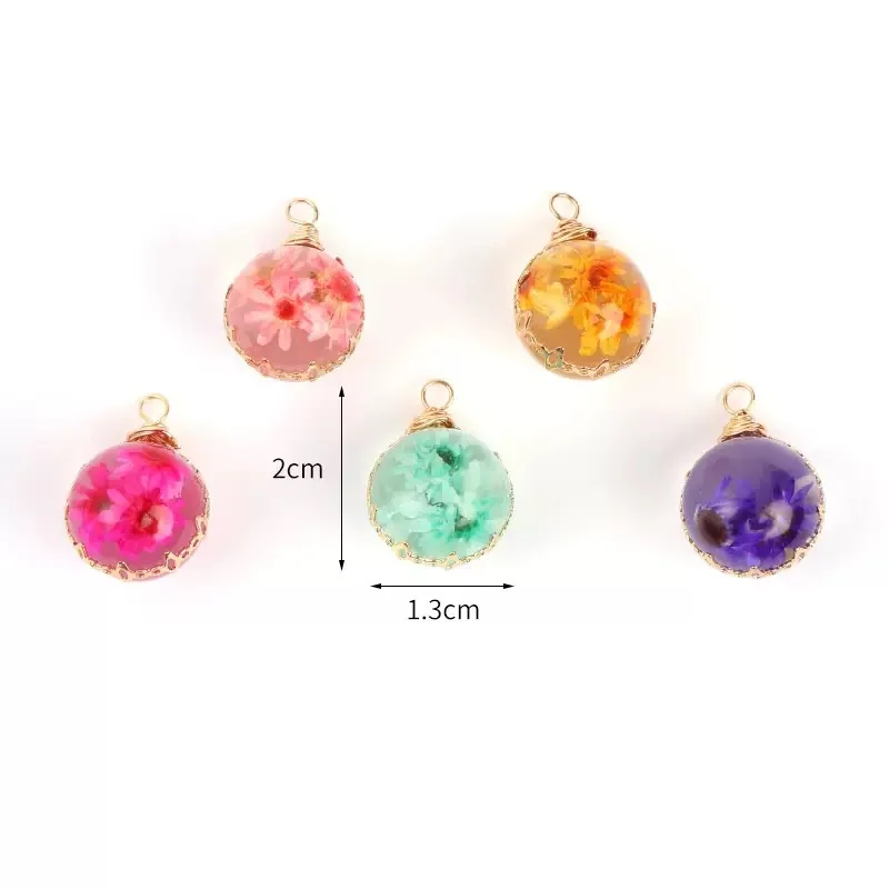 

Wholesale 20pcs/lot color Dried flowers core geometry rounds balls shape copper floating locket beads diy jewelry accessory