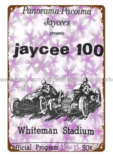 art decor 1966 Whiteman Stadium Jaycee 100 Race Auto Car Racing metal tin sign