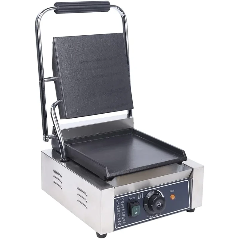 شواية بانيني التجارية، ماكينة شواية كهربائية مزدوجة الجوانب مع أسطح غير لاصقة، درجة حرارة قابلة للتعديل، صانع الساندوتشات