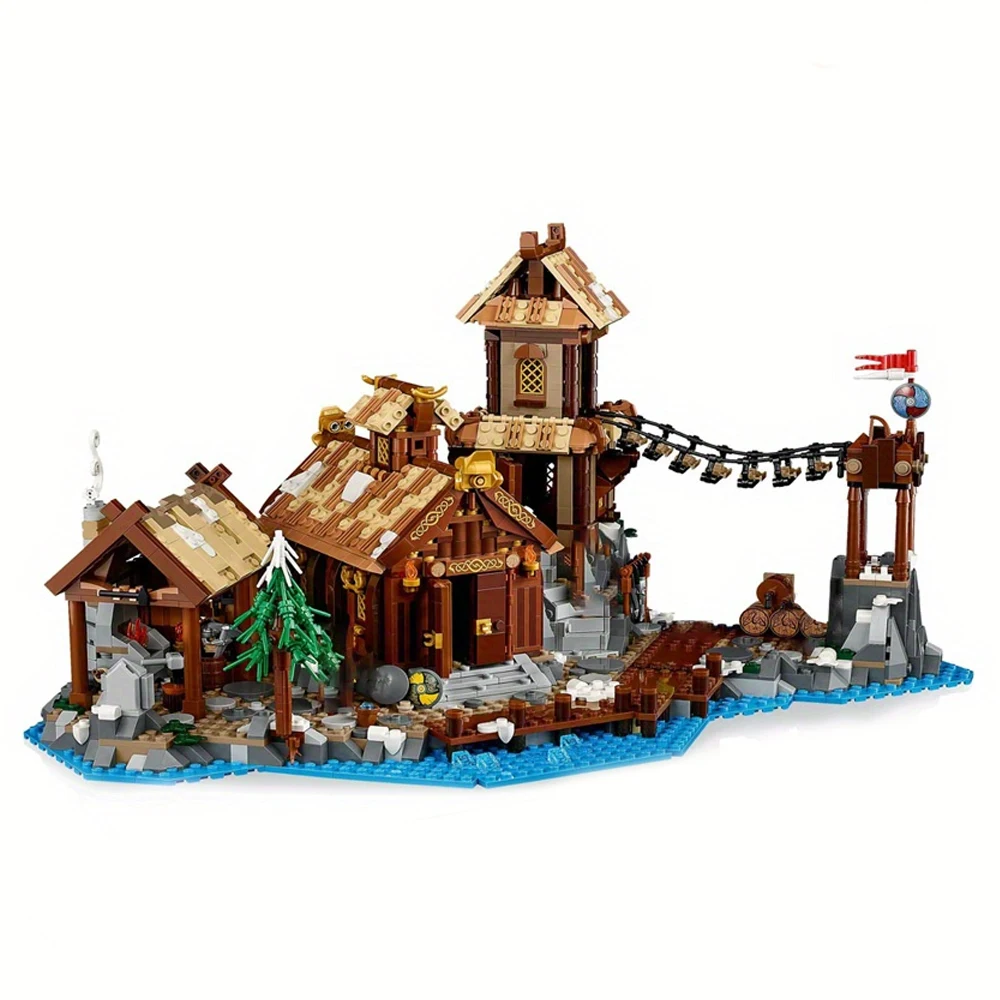 Bloques de construcción de pueblo vikingo para niños, pueblo vikingo juguete para armar de ladrillos, serie Creator expert Architecture, ideal para regalo de cumpleaños, códigos 2103, piezas y 21343