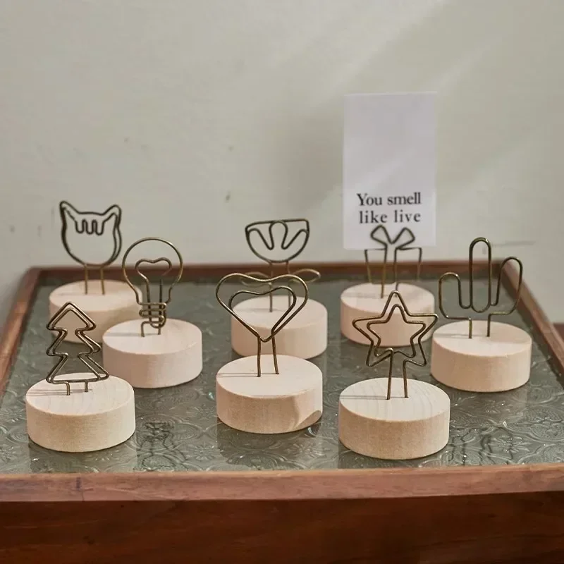 Soporte para tarjetas de fotos Kawaii, Clips de notas de madera, tarjetero para mensajes, soporte para notas, soporte de exhibición de imágenes, organizador de escritorio de papelería coreano