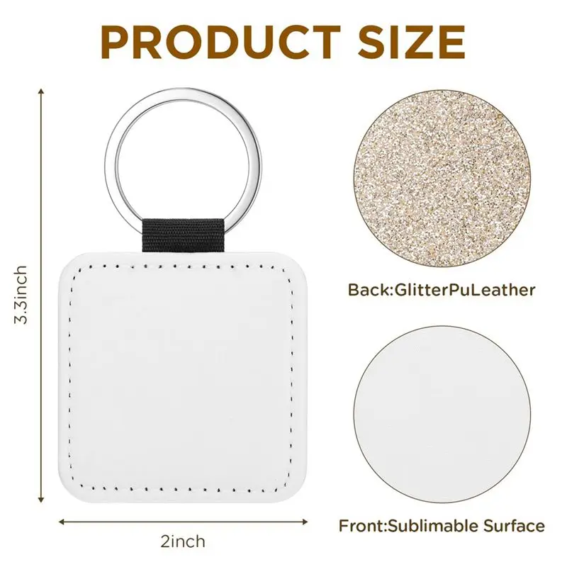 AFOURT-16 Stück Sublimationsrohlinge für Schlüsselanhänger, glitzernder PU-Leder-Schlüsselanhänger, Wärmeübertragungs-Schlüsselanhänger für DIY-Bastelarbeiten, quadratisch, langlebig – Detail 10