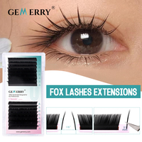 Gemerry LC Curl Camellia Fox Lashes Extension Soft Easy Fan Lashes With Tilted 115° False Eyelash Drawer Box Matte Black Makeup